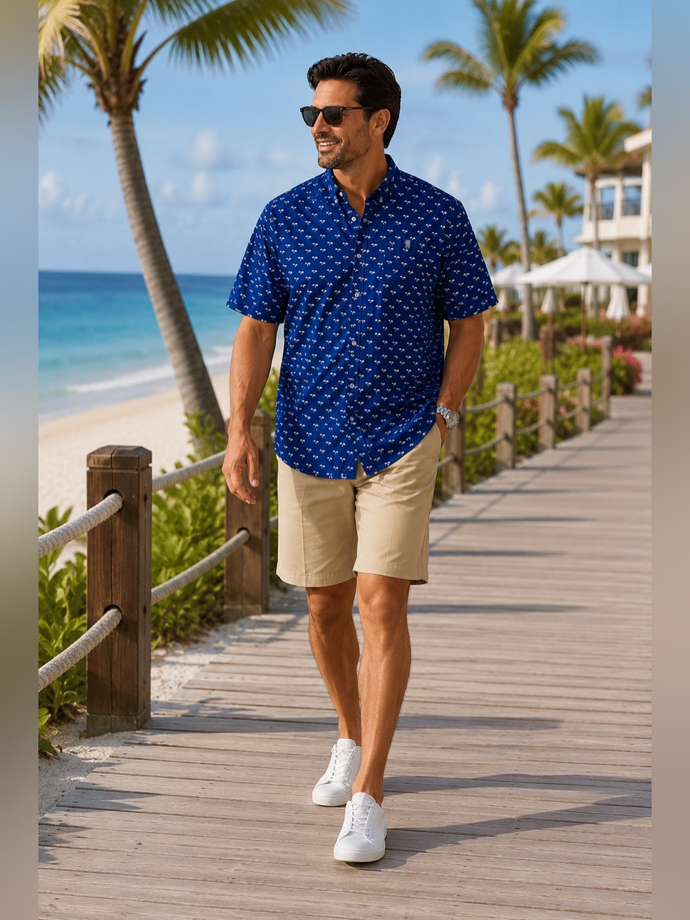 Alexander Julian Colours Blue Palm Tree Print Button Down Shirt Men’s 4X